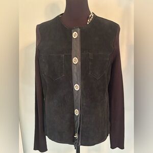 Escapada Vintage Black Suede and Leather Jacket with metal toggle closure